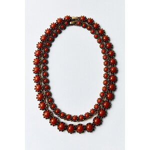 Zara Red Resin Stone Double Layer Necklace With Antique Gold-Tone Chain